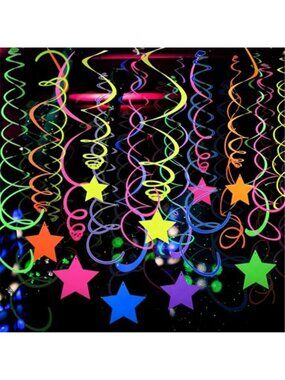 Neon Party Decorations UV Glow Hanging Swirls Streamers Blacklight Party
